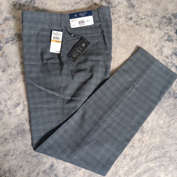 Penguin Original Men's Plaid Suit Pants Stretch Slim Fit 33x32 Grey/Blue NWT - Picture 2 of 9